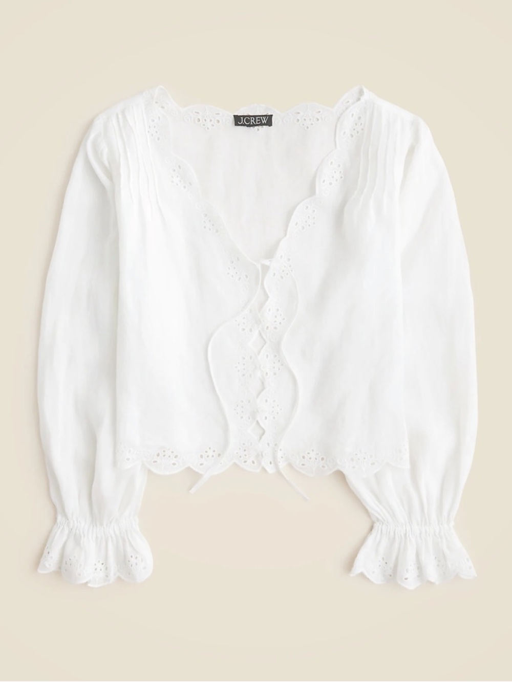 J. Crew Scallop-trim tie-front top in ramie XS